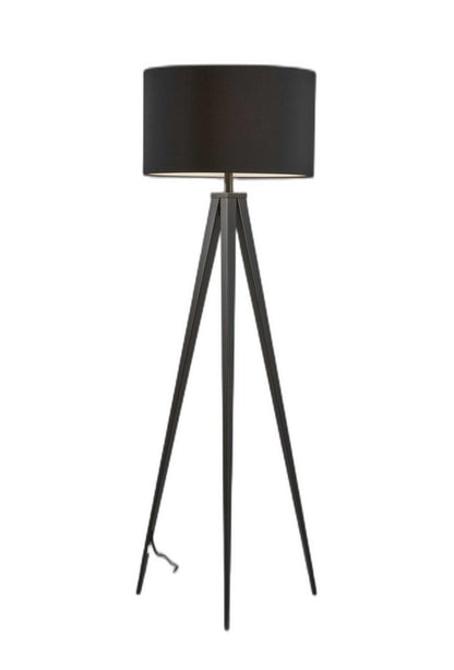 Black Metal Tripod Floor Lamp With Black Fabric Drum Shade