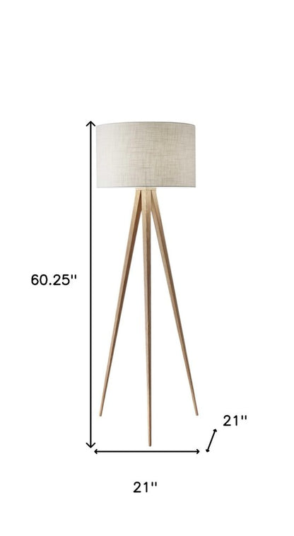 Black Metal Tripod Floor Lamp With Black Fabric Drum Shade