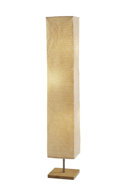 57" Brown And White Two Light Column Floor Lamp With White Paper Rectangular Shade