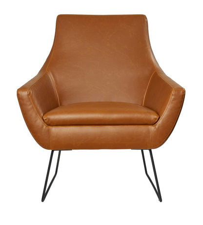 33" Brown and Black Faux Leather Distressed Arm Chair