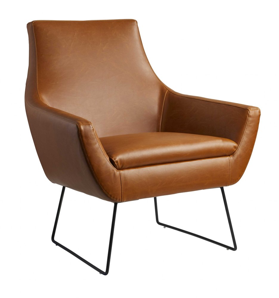 33" Brown and Black Faux Leather Distressed Arm Chair