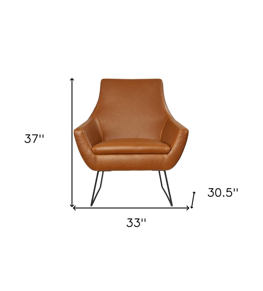 33" Brown and Black Faux Leather Distressed Arm Chair