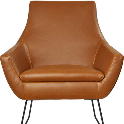 33" Brown and Black Faux Leather Distressed Arm Chair