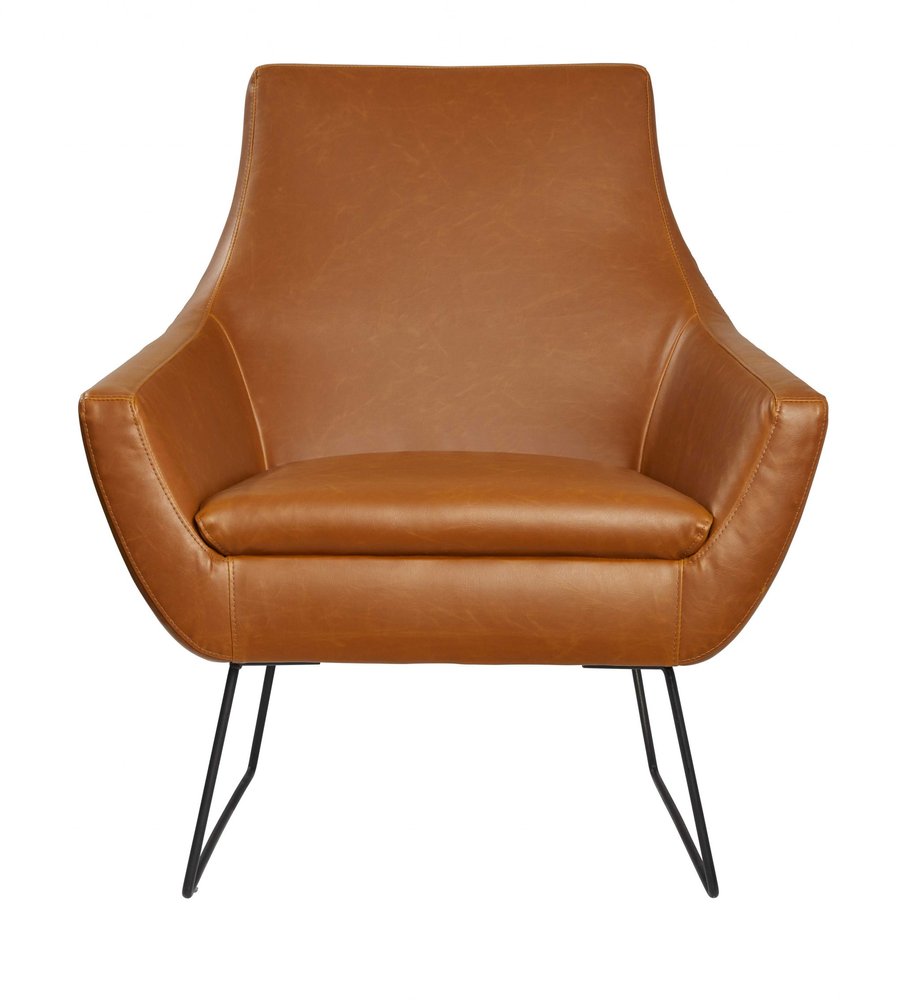 33" Brown and Black Faux Leather Distressed Arm Chair