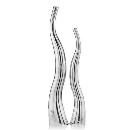 Set of Two Silver Aluminum Squiggly Vases