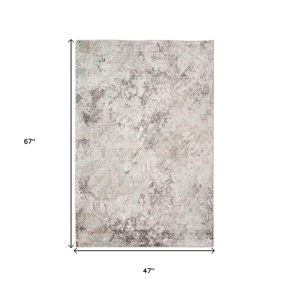 4' X 6' Ivory Black And Gray Abstract Handmade Area Rug