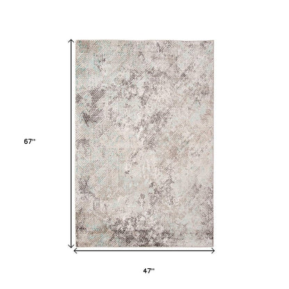 4' X 6' Ivory Black And Gray Abstract Handmade Area Rug