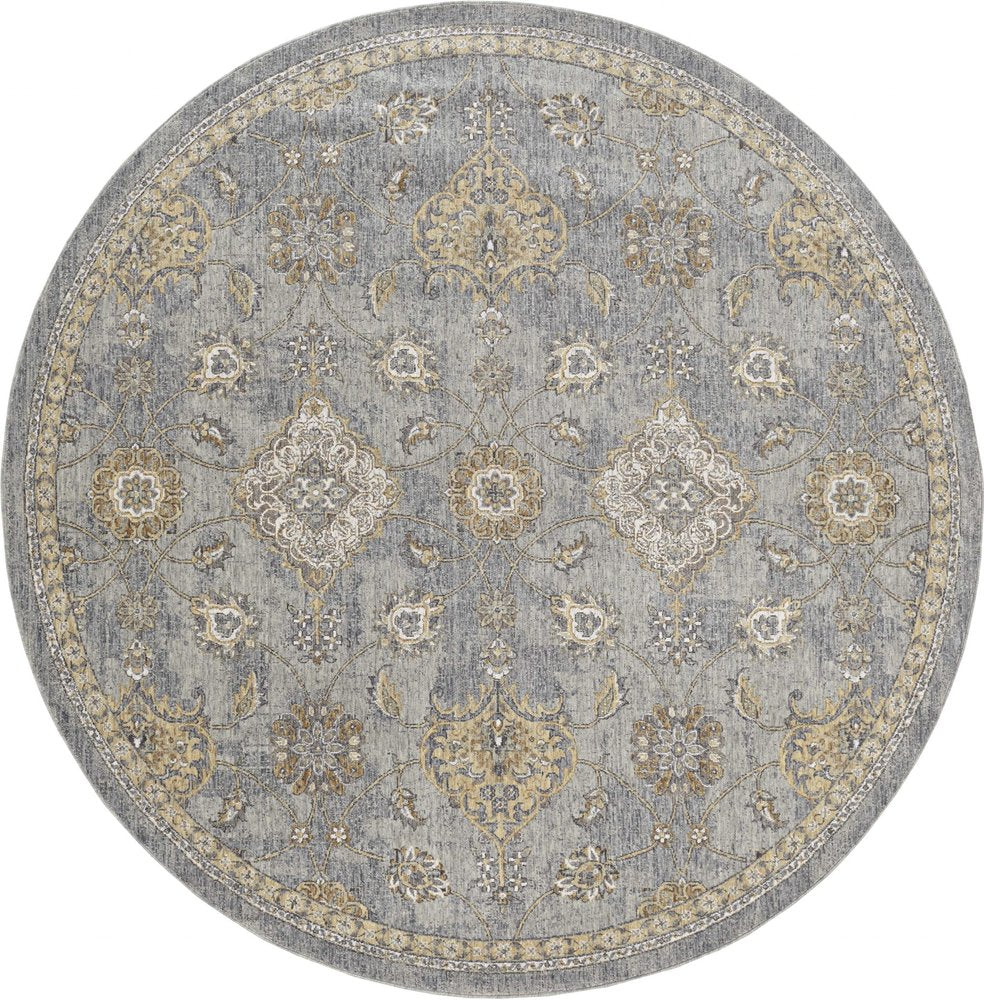9' Sage Orange And Gray Wool Floral Distressed Round Rug