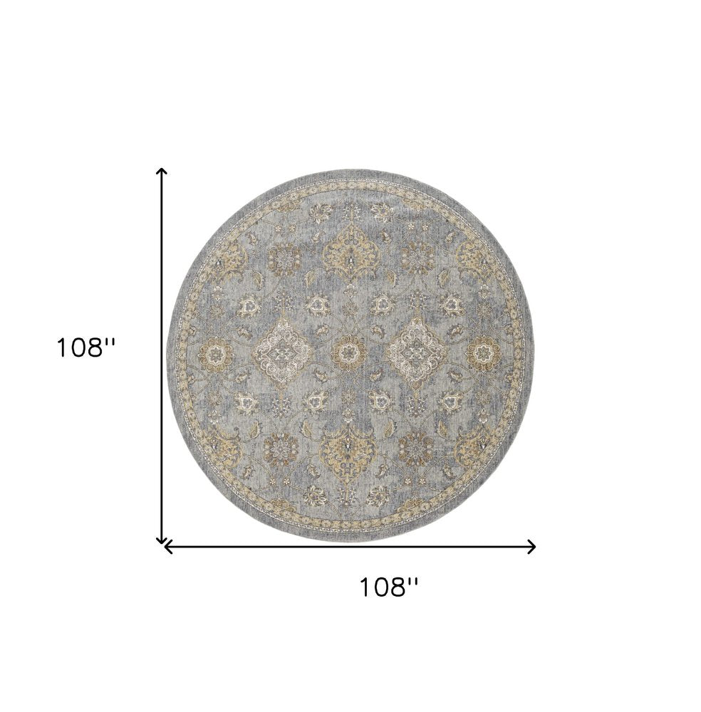 9' Sage Orange And Gray Wool Floral Distressed Round Rug