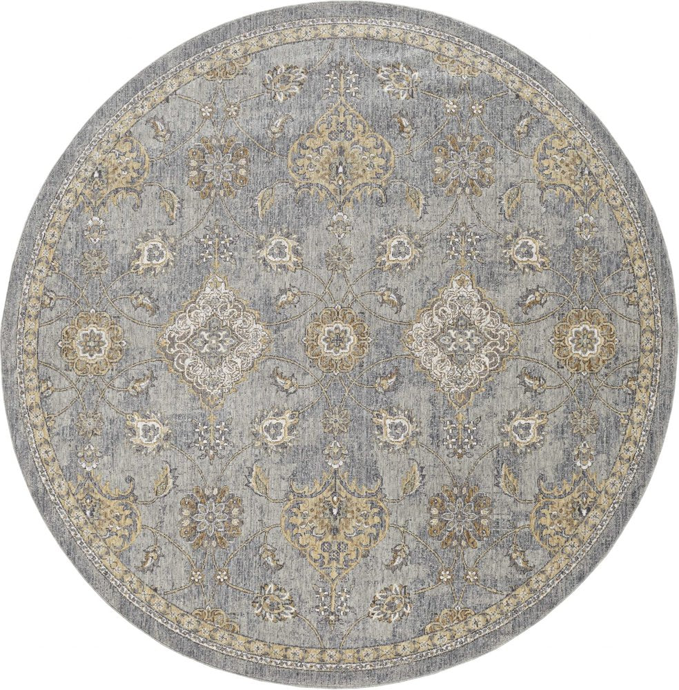 9' Sage Orange And Gray Wool Floral Distressed Round Rug
