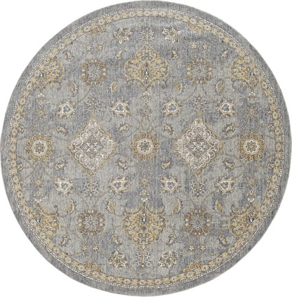9' Sage Orange And Gray Wool Floral Distressed Round Rug