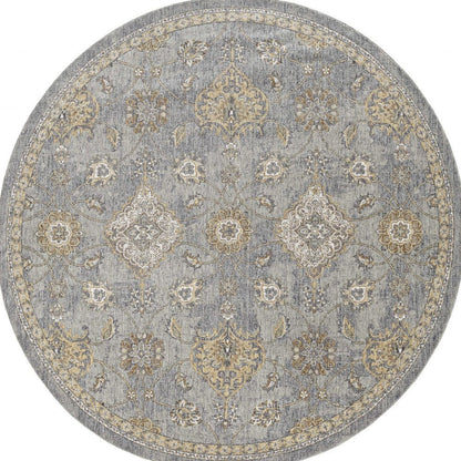 9' Sage Orange And Gray Wool Floral Distressed Round Rug
