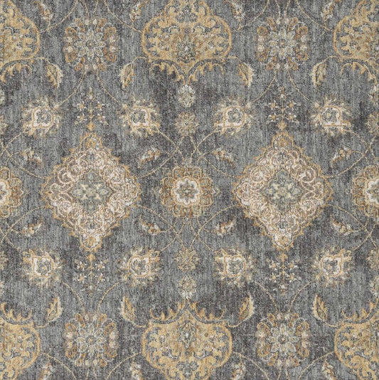9' Sage And Slate Gray Wool Floral Medallion Distressed Round Rug