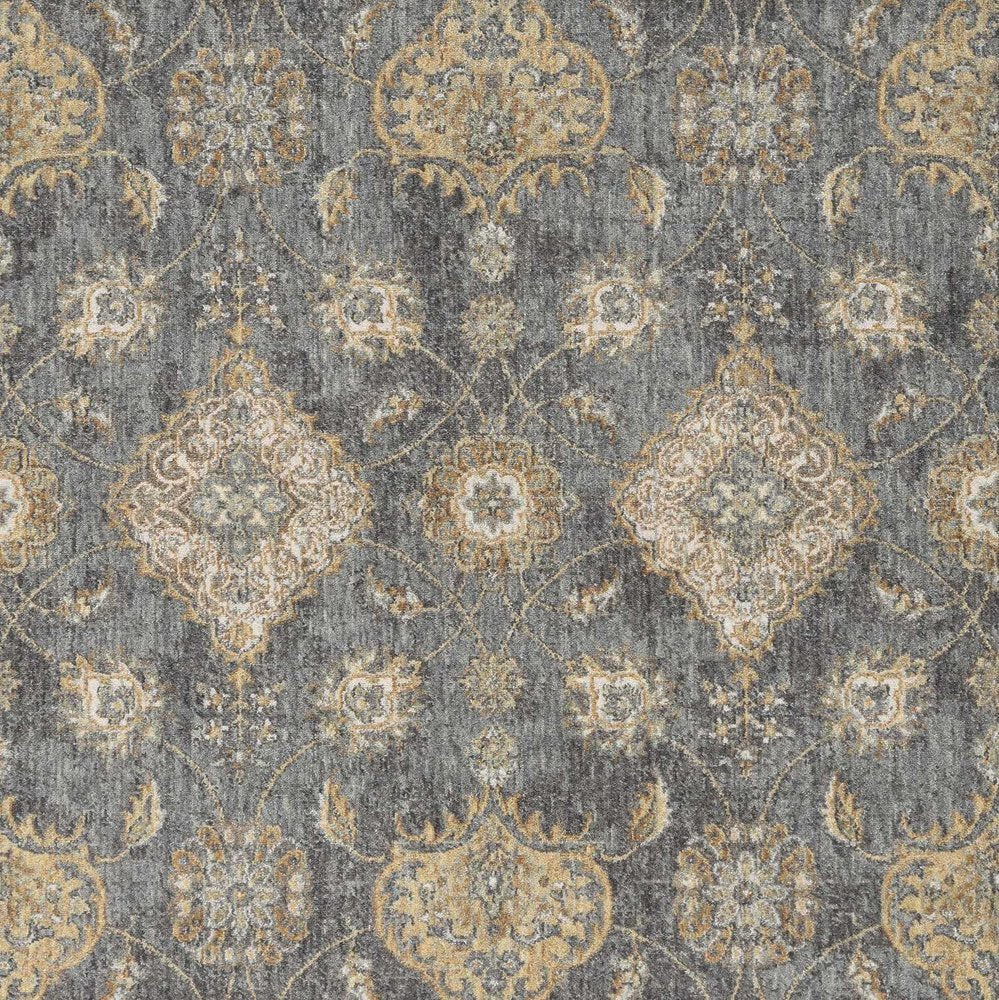 9' Sage And Slate Gray Wool Floral Medallion Distressed Round Rug