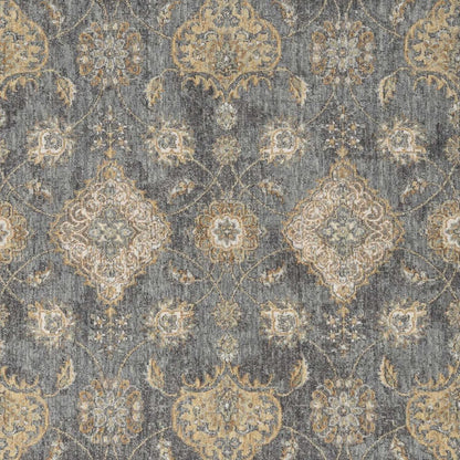 9' Sage And Slate Gray Wool Floral Medallion Distressed Round Rug