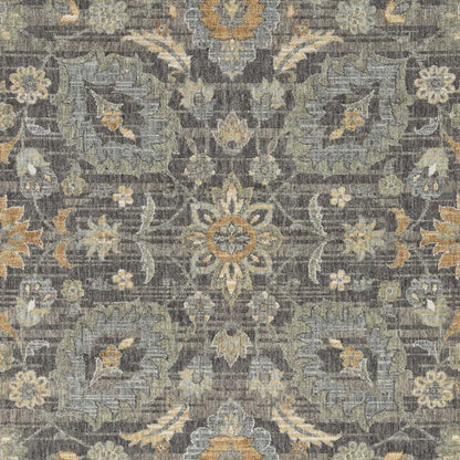 9' Taupe Orange And Gray Wool Floral Distressed Round Rug