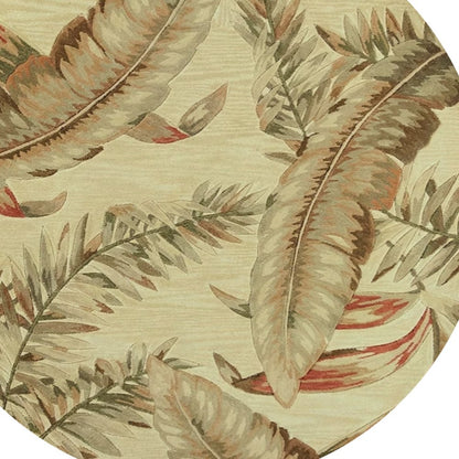 5' Brown Green And Red Wool Tropical Botanical Hand Tufted Round Rug