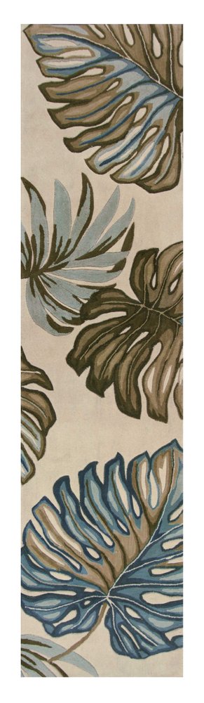 5' Brown Blue And Green Wool Tropical Botanical Hand Tufted Round Rug