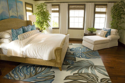 5' Brown Blue And Green Wool Tropical Botanical Hand Tufted Round Rug