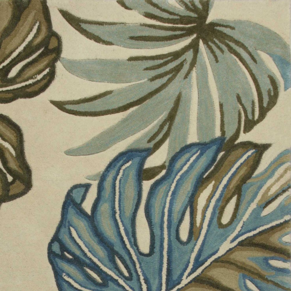 5' Brown Blue And Green Wool Tropical Botanical Hand Tufted Round Rug