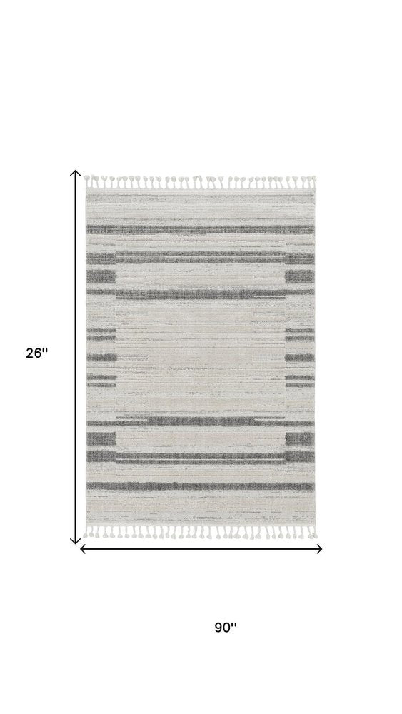 8' Gray And Ivory Abstract Runner Rug
