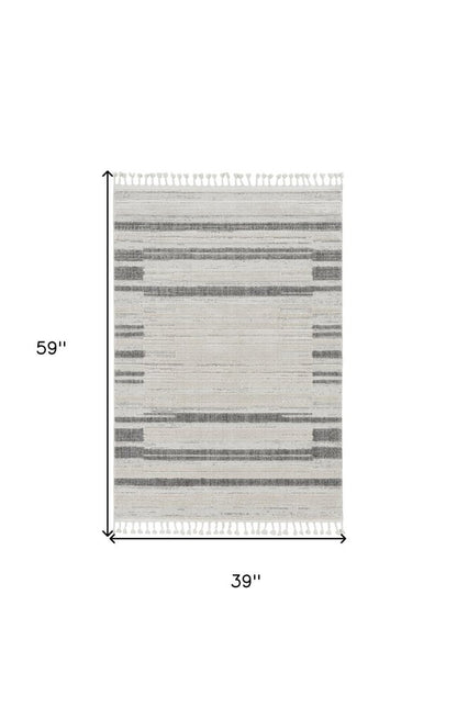 8' Gray And Ivory Abstract Runner Rug