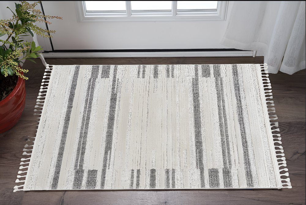 8' Gray And Ivory Abstract Runner Rug