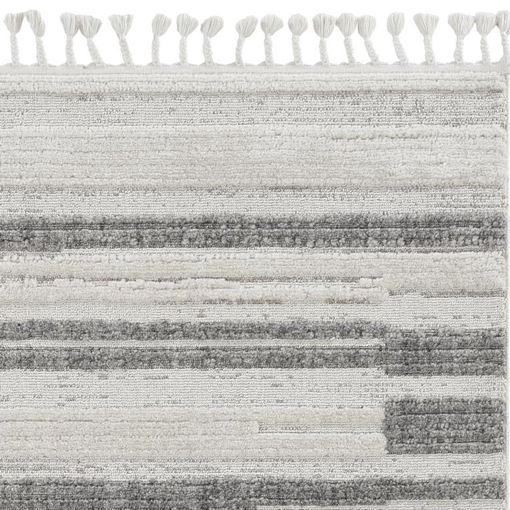 8' Gray And Ivory Abstract Runner Rug