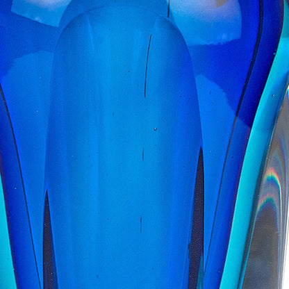 6" Blue And Clear Cylinder Crystal Glass Table Vase