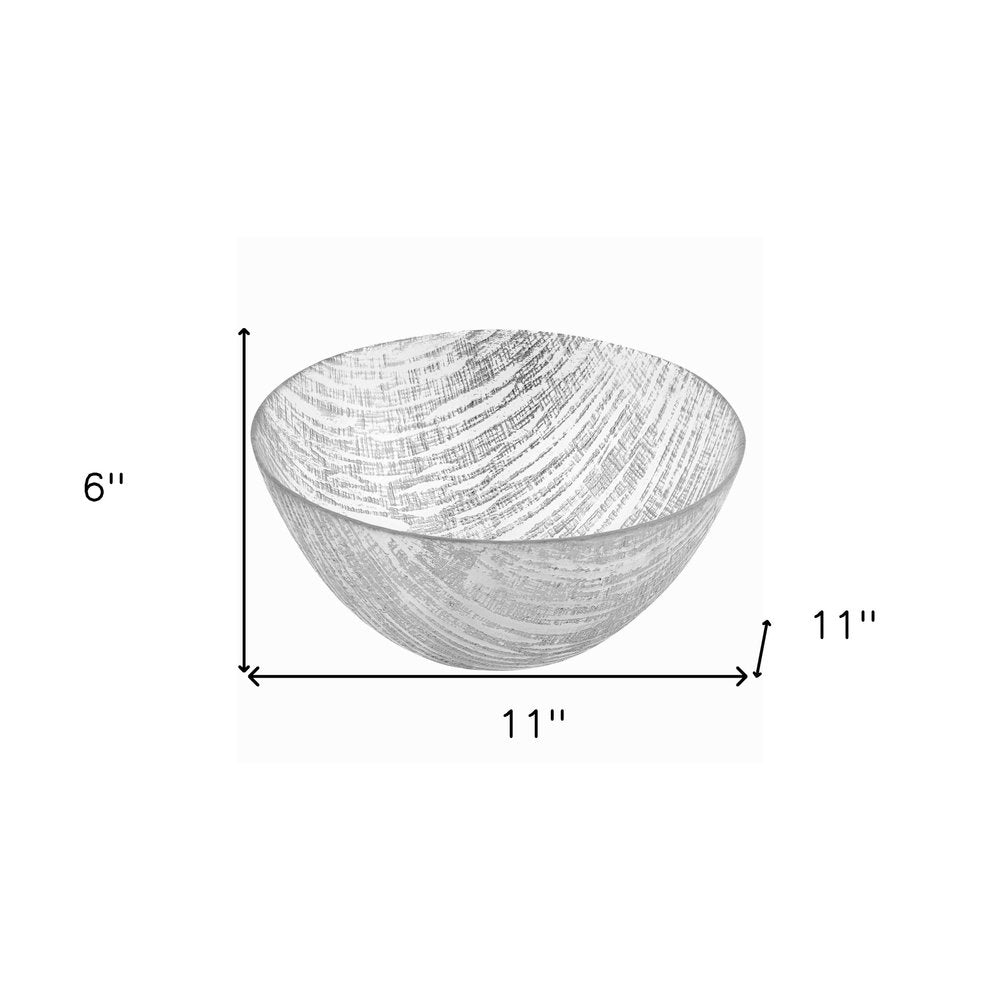 11" Clear and Silver Handcrafted Glass Round Salad Serve Bowl