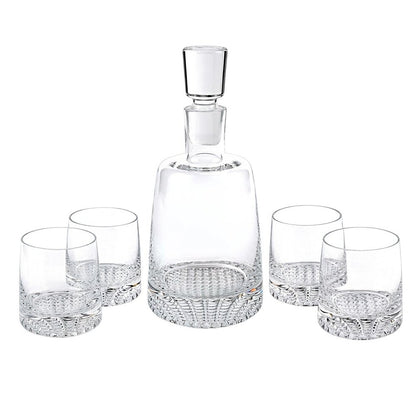 Set of Five Clear Crystal Straight Shape Stemless Decanter And Whiskey Glass
