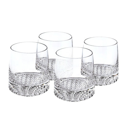 Set of Four Clear Crystal Glass Convex Curve Shape Stemless Decanter