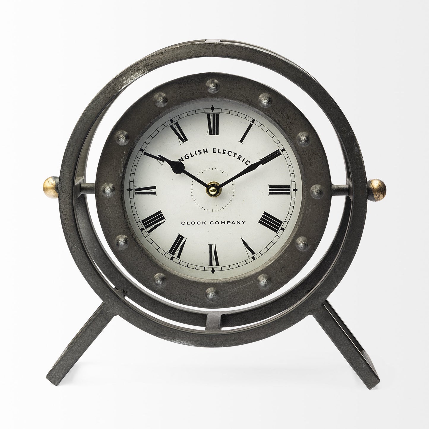 12" Black And White Metal Table Clock