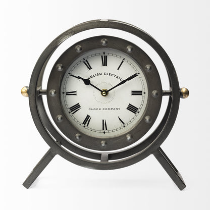 12" Black And White Metal Table Clock
