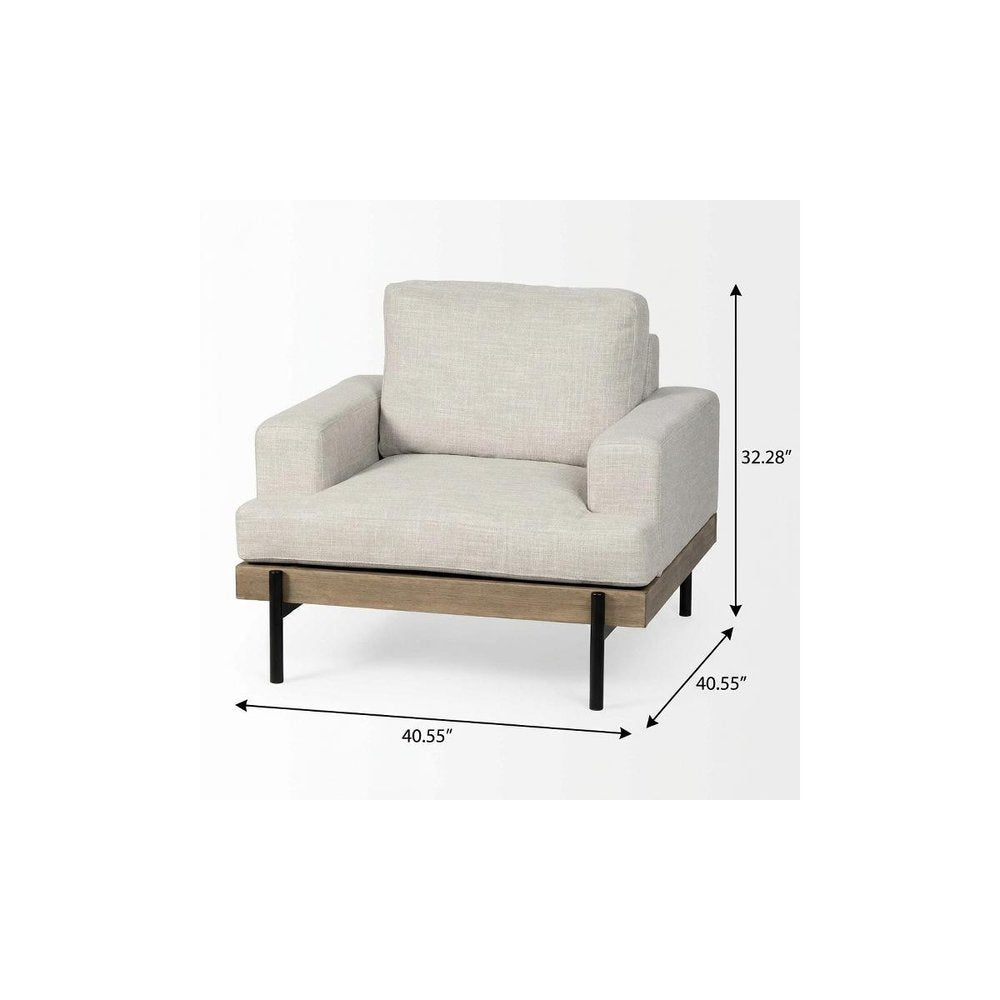 41" Cream and Black Fabric Arm Chair