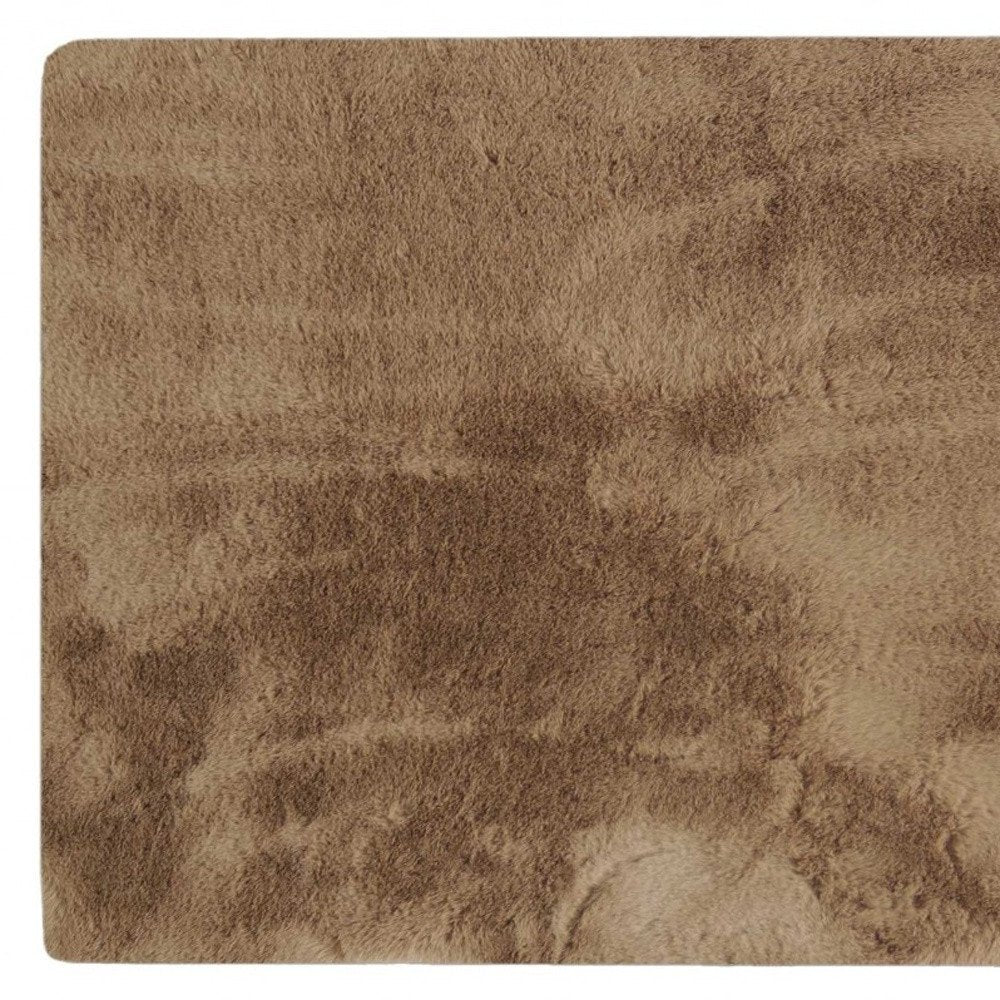 3' X 5' Taupe Shag Hand Knotted Area Rug