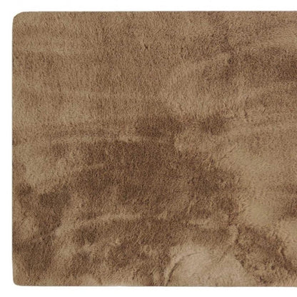 3' X 5' Taupe Shag Hand Knotted Area Rug