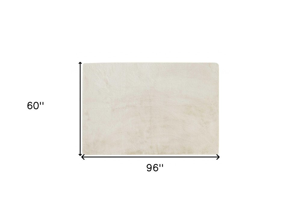 5' X 8' Ivory Shag Hand Knotted Area Rug
