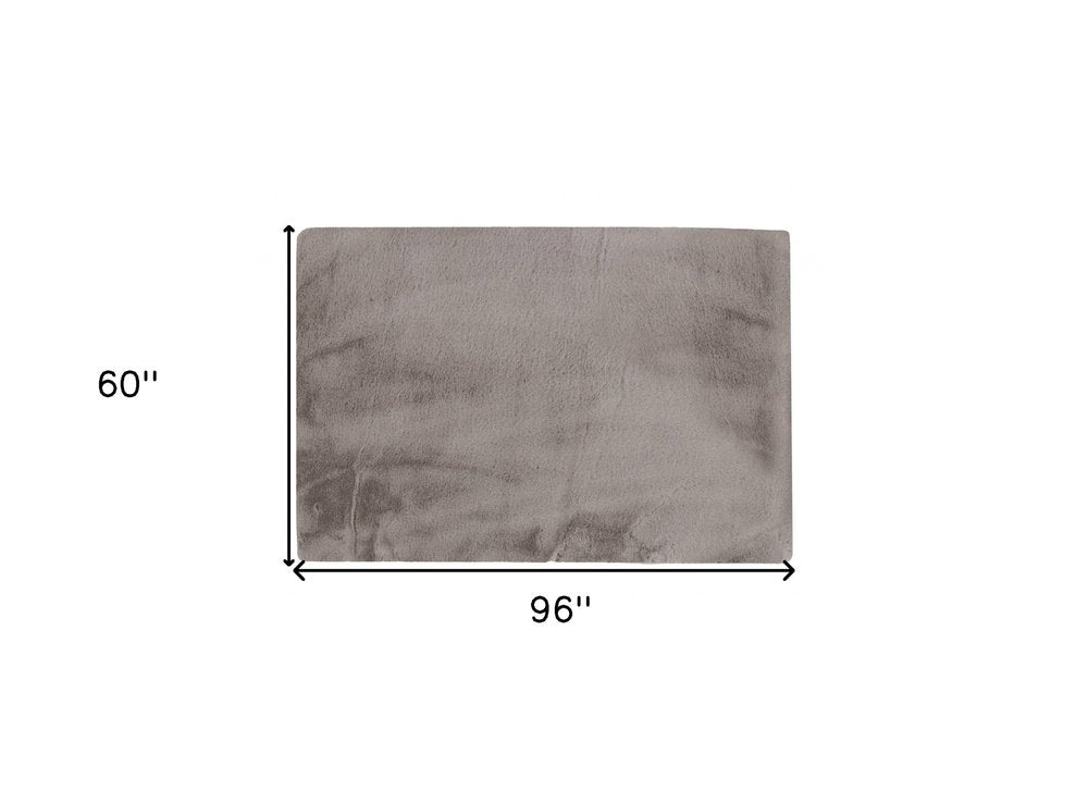 5' X 8' Gray Faux Fur Washable Area Rug