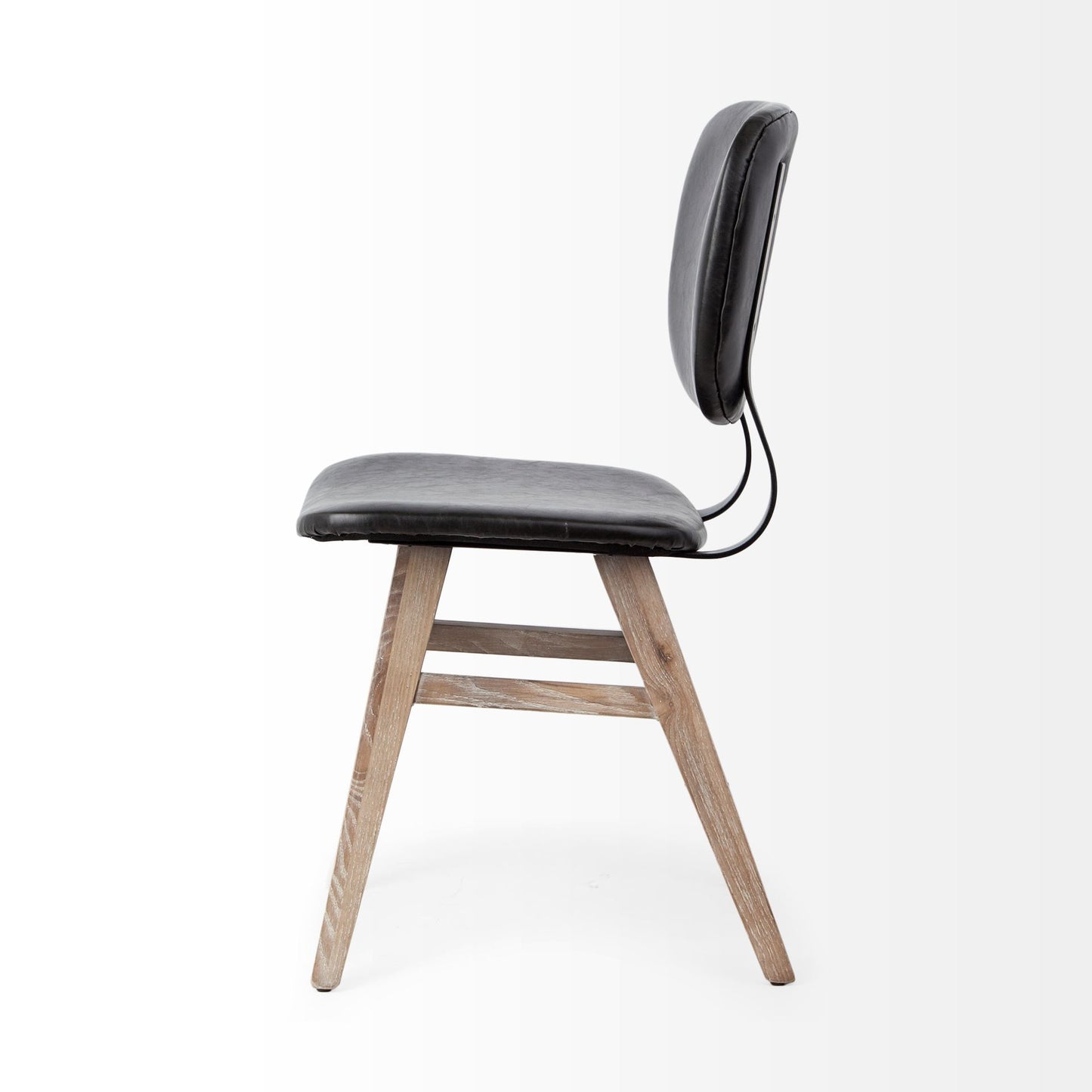Set of Two Black and Brown Faux Leather Open Back Dining Side Chairs
