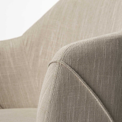 Cream and Brown Upholstered Fabric Dining Arm Chair