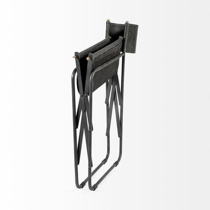 Black Leather Open Back Dining Arm Chair