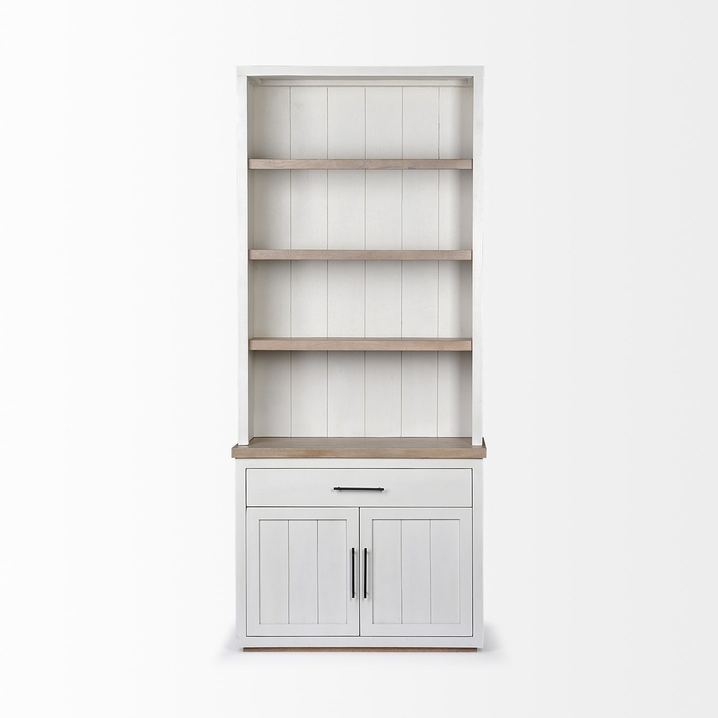 91" Brown And White Wood Three Tier Bookcase