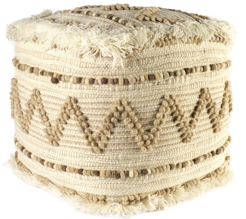 18" Beige Geometric Cube Ottoman