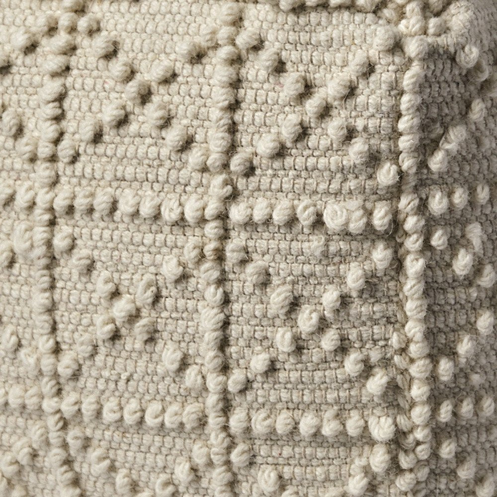 18" Ivory Wool Knubby Geometric Cube Pouf Ottoman