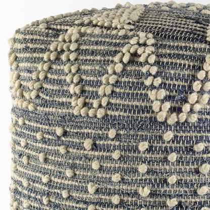 18" Blue Geometric Pouf Ottoman
