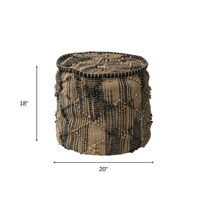 20" Jute Cylinder Geometric Pouf Ottoman