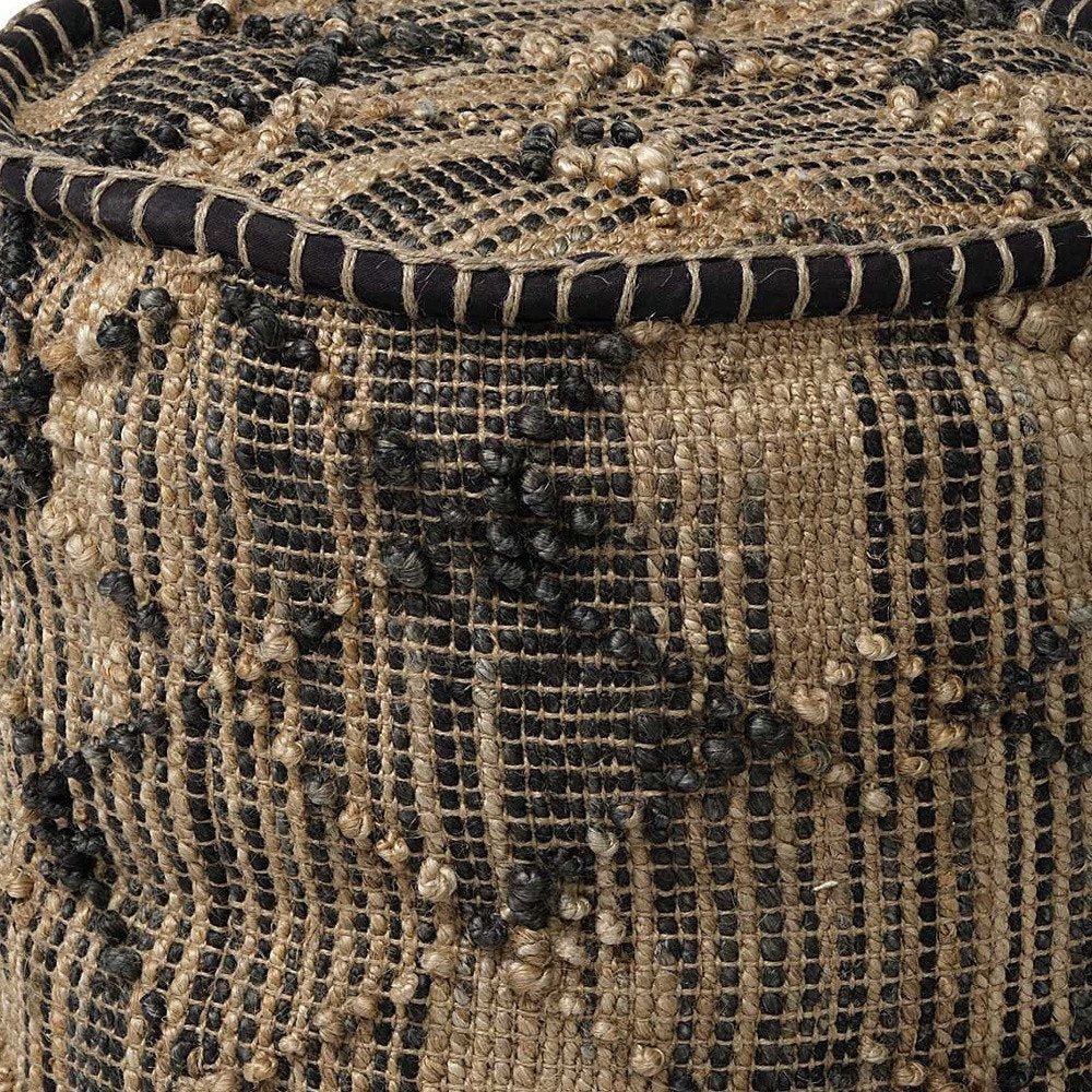 20" Jute Cylinder Geometric Pouf Ottoman