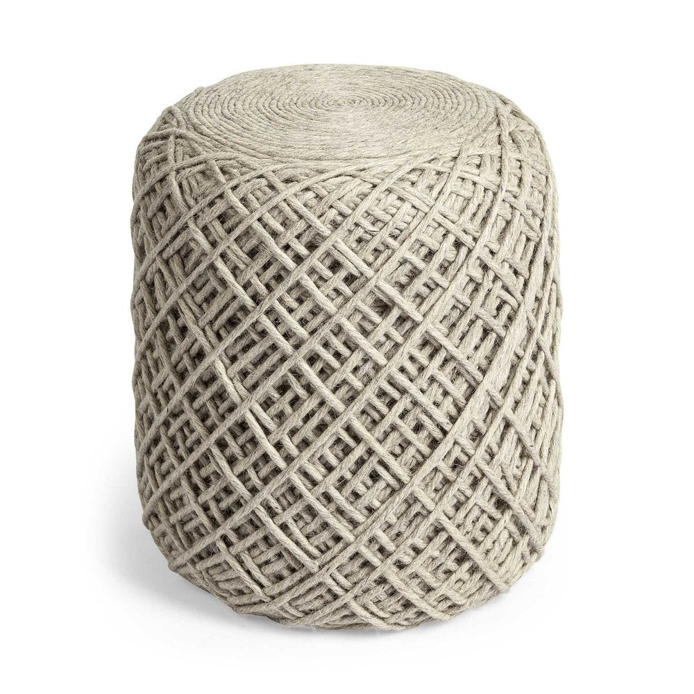 16" Ivory Upholstery Cylinder Abstract Pouf Ottoman