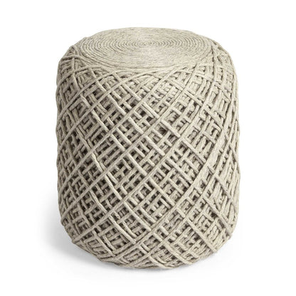 16" Ivory Upholstery Cylinder Abstract Pouf Ottoman